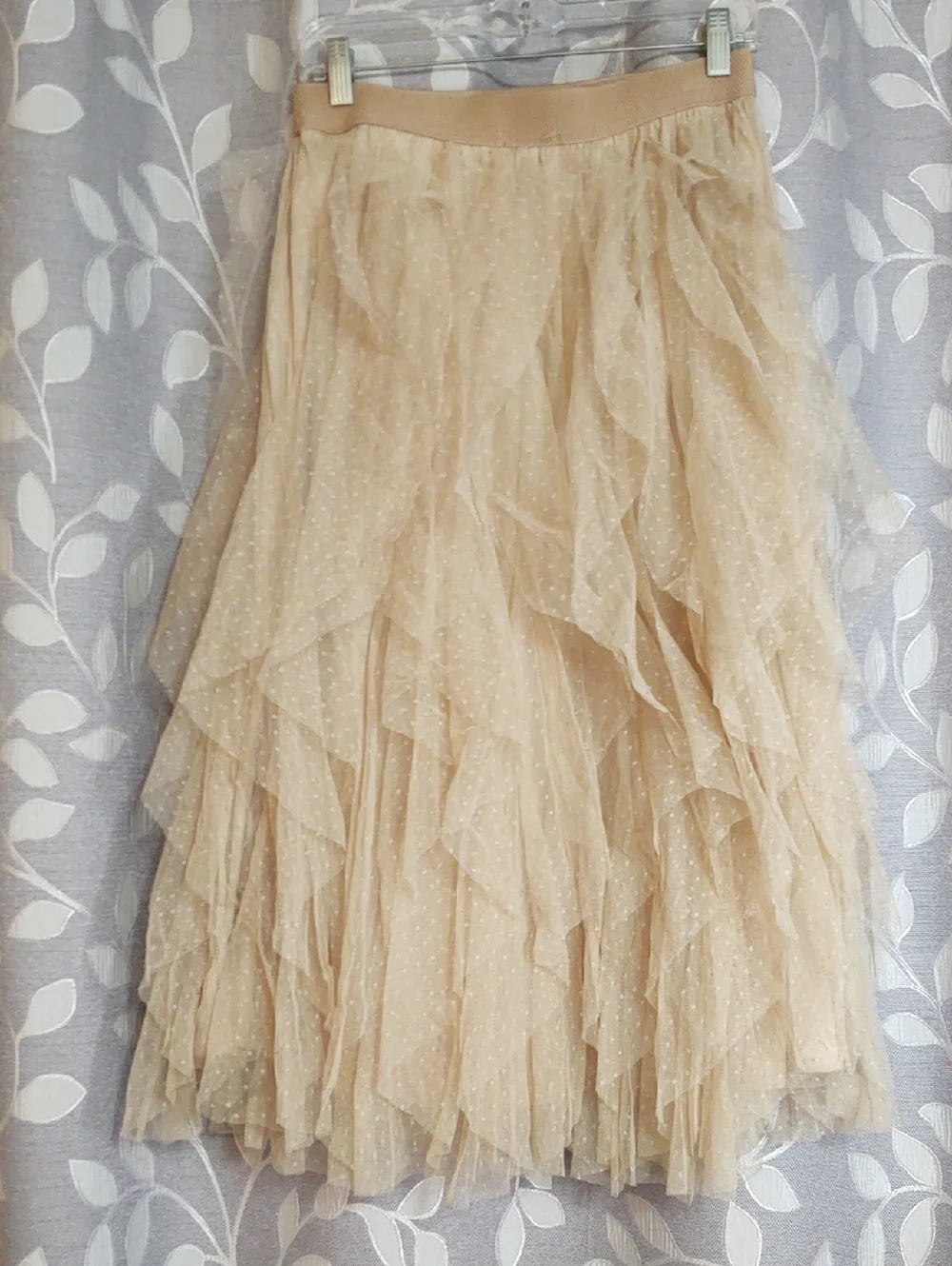 Fashion Express Beige Tiered Tulle Midi Skirt size XL